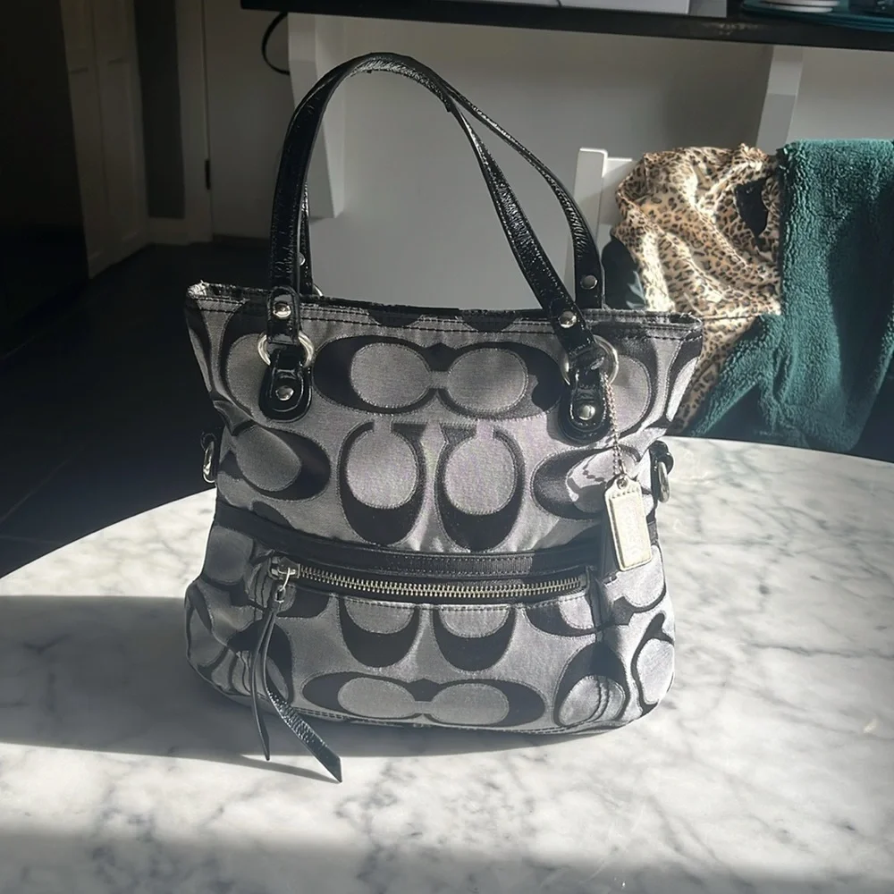 Coach gray black silver metallic purse handbag - Picture 3 of 12